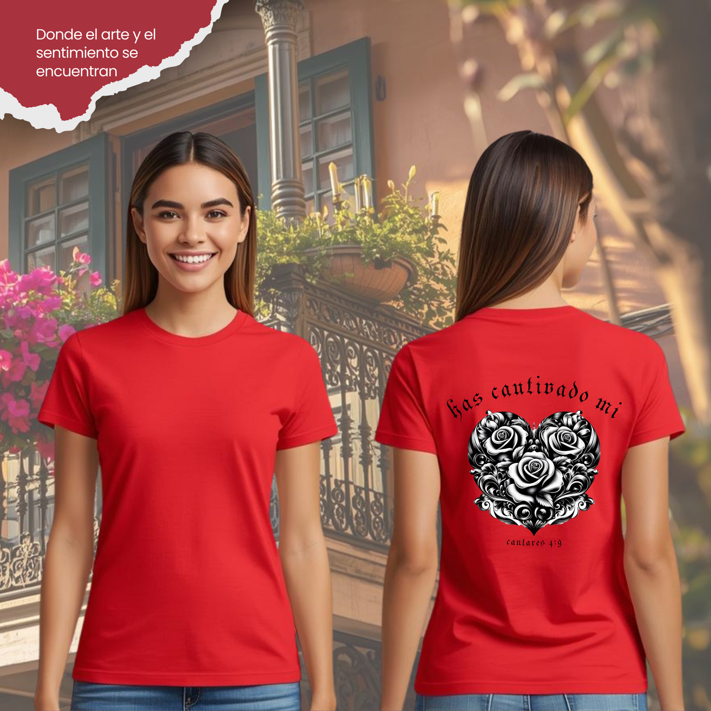 Camiseta Has Cautivado Mi Corazón (estampado detrás, bicolor)