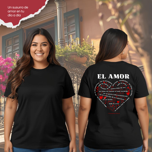Camiseta El Amor De 1 Corintios 13 (estampado detrás, dúo de color: blanco y rojo)
