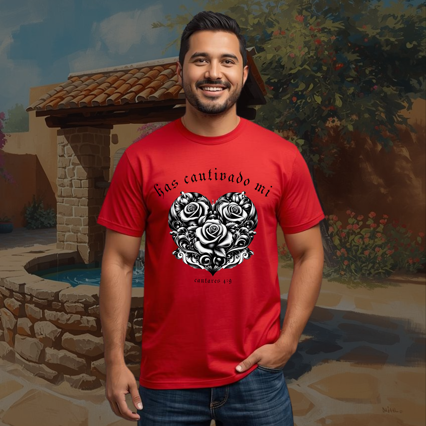 Camiseta Has Cautivado Mi Corazón (estampado delante, bicolor)