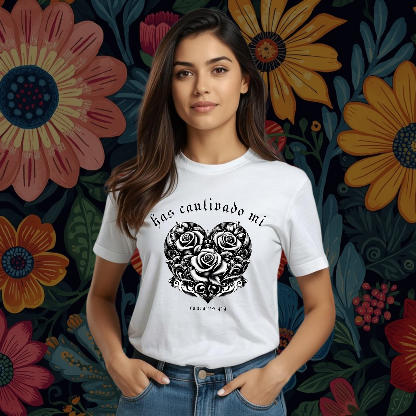 Camiseta Has Cautivado Mi Corazón (estampado delante, bicolor)
