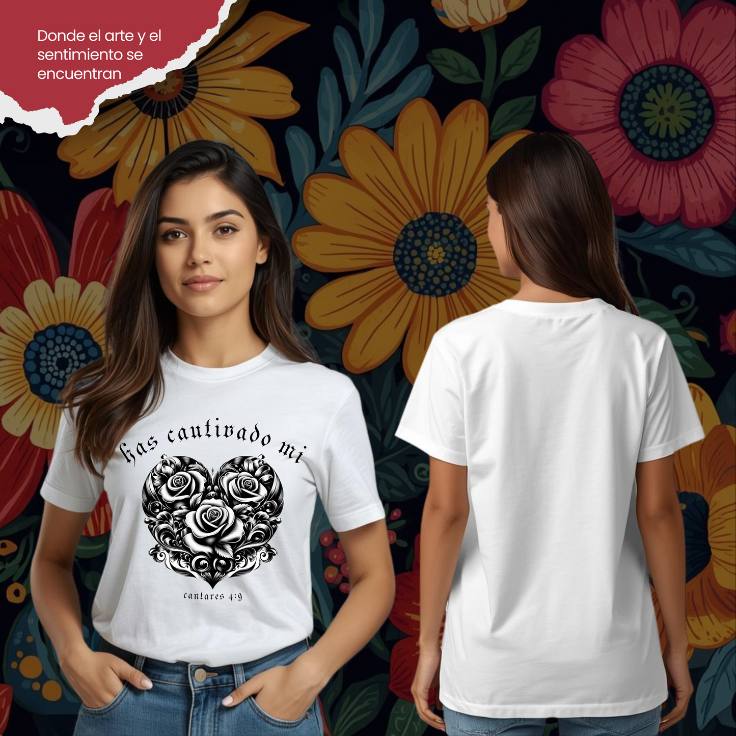Camiseta Has Cautivado Mi Corazón (estampado delante, bicolor)