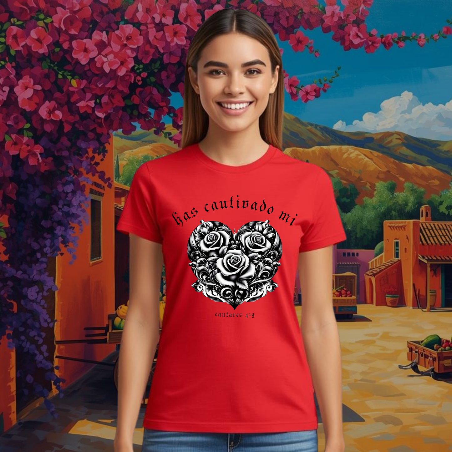 Camiseta Has Cautivado Mi Corazón (estampado delante, bicolor)