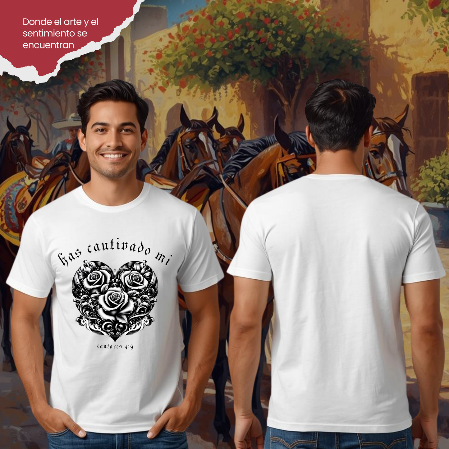 Camiseta Has Cautivado Mi Corazón (estampado delante, bicolor)