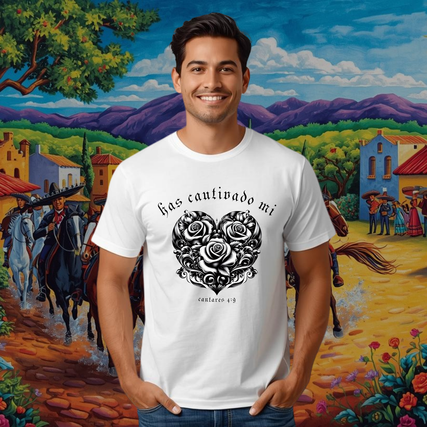 Camiseta Has Cautivado Mi Corazón (estampado delante, bicolor)