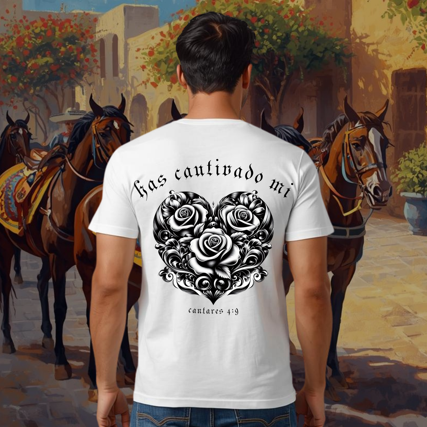 Camiseta Has Cautivado Mi Corazón (estampado detrás, bicolor)