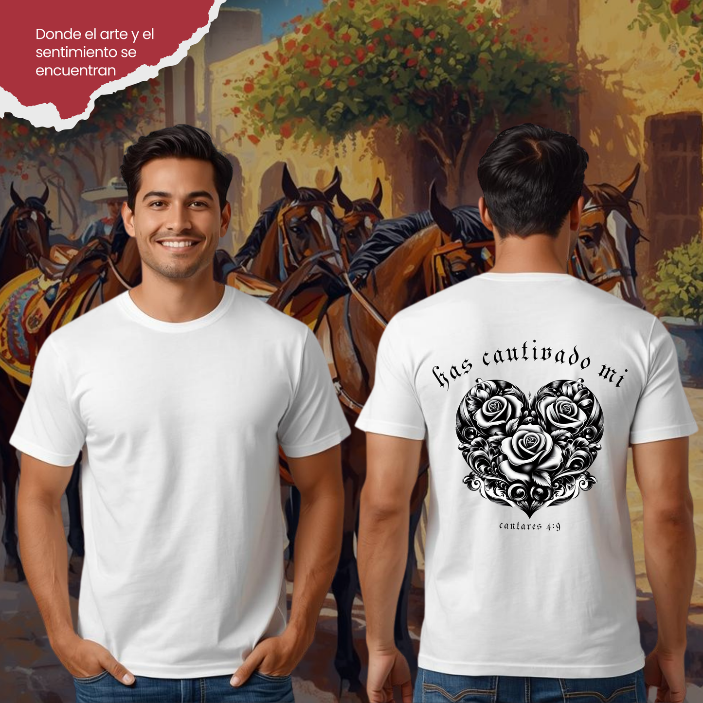 Camiseta Has Cautivado Mi Corazón (estampado detrás, bicolor)