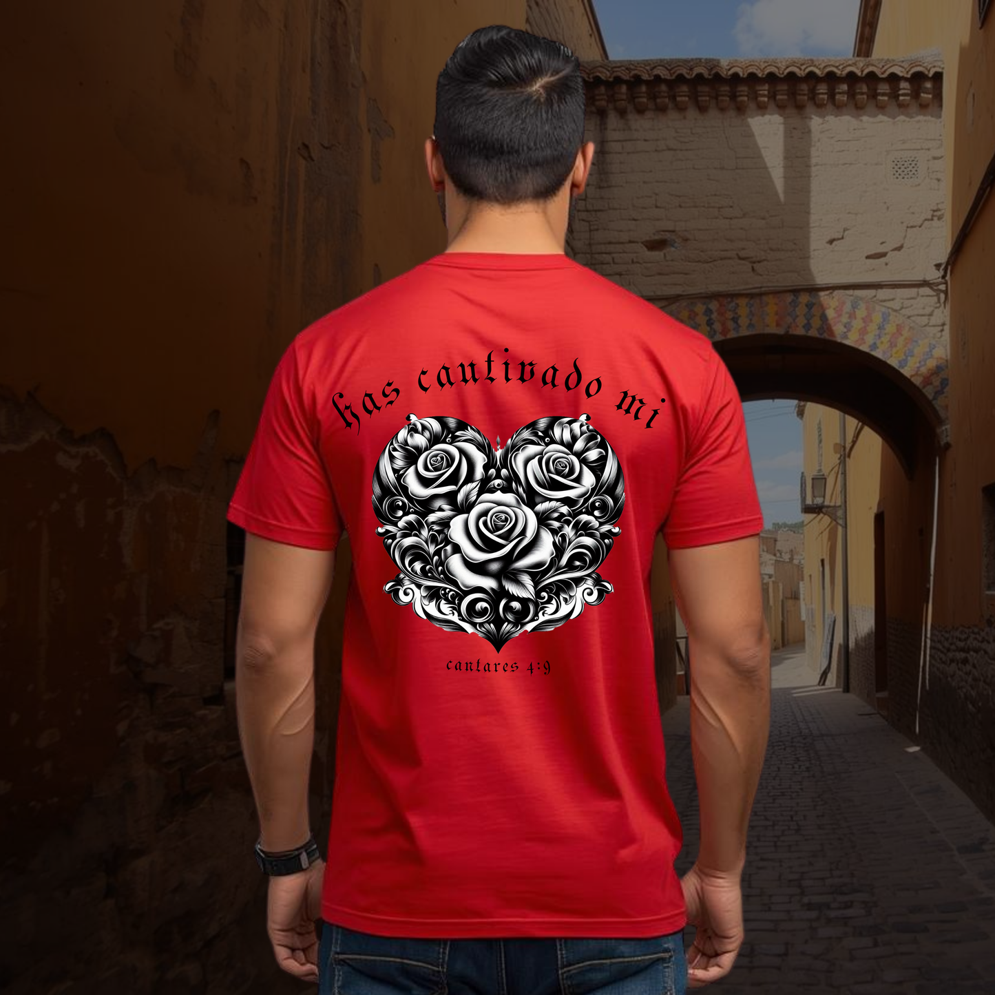 Camiseta Has Cautivado Mi Corazón (estampado detrás, bicolor)