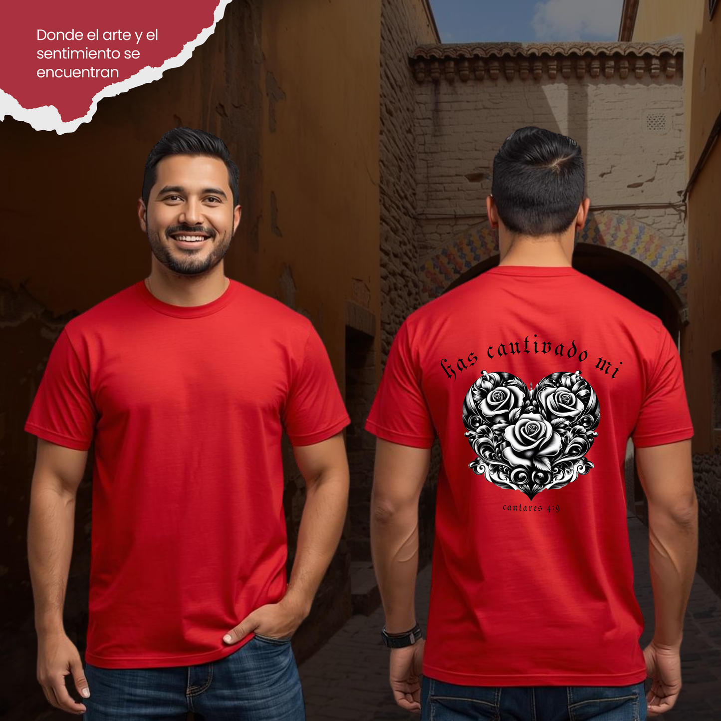 Camiseta Has Cautivado Mi Corazón (estampado detrás, bicolor)