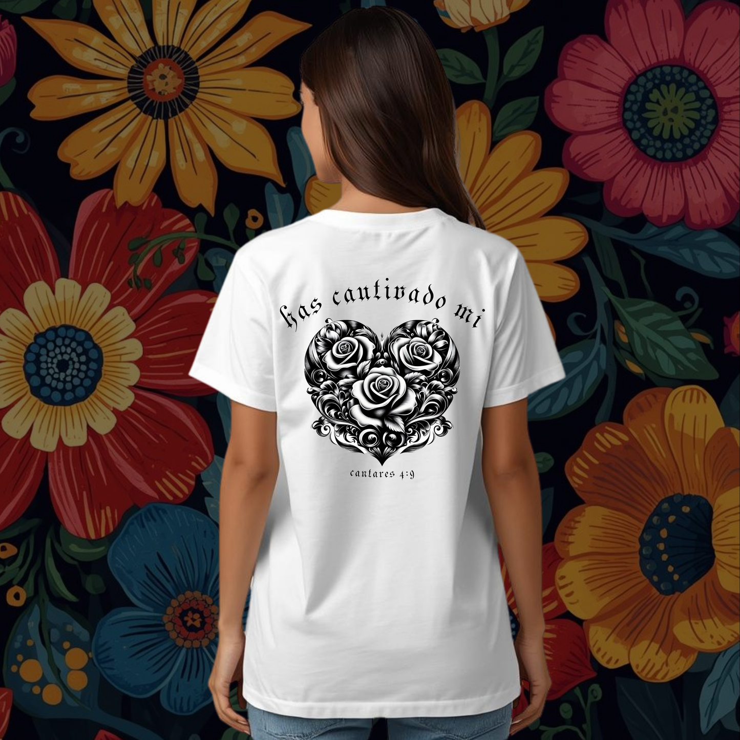 Camiseta Has Cautivado Mi Corazón (estampado detrás, bicolor)