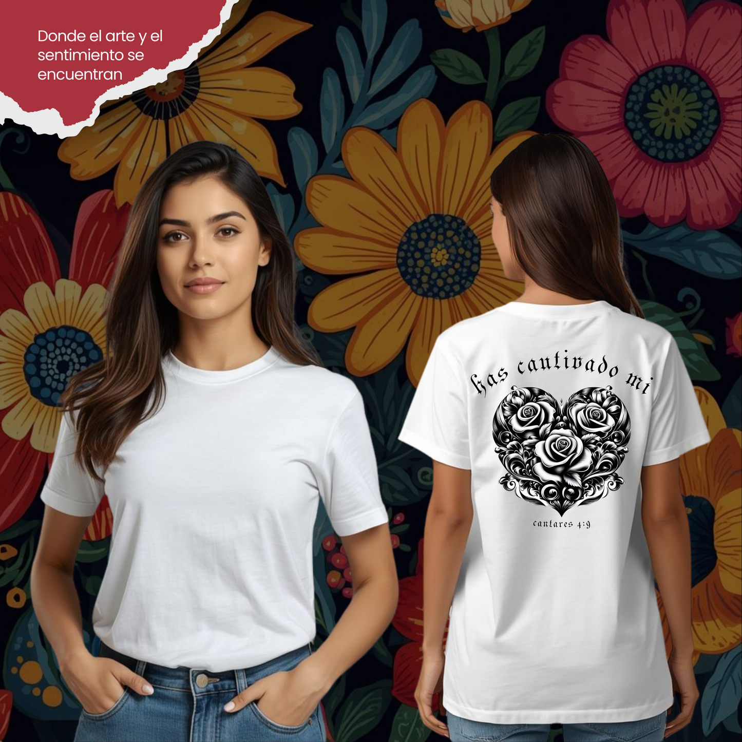 Camiseta Has Cautivado Mi Corazón (estampado detrás, bicolor)