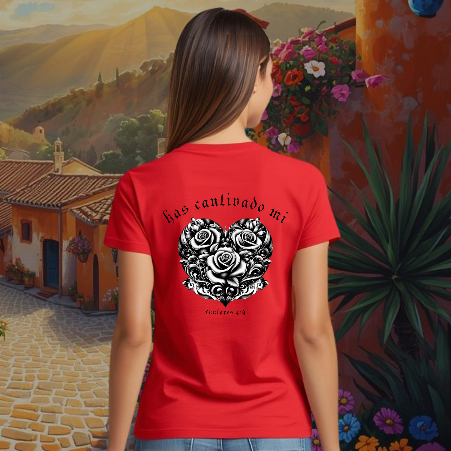 Camiseta Has Cautivado Mi Corazón (estampado detrás, bicolor)