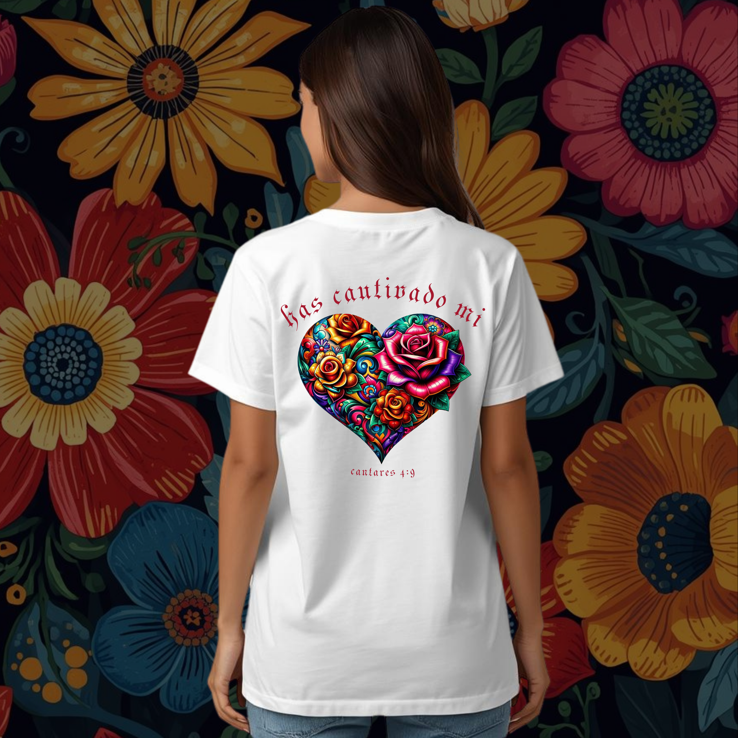 Camiseta Has Cautivado Mi Corazón (estampado detrás, multicolor)