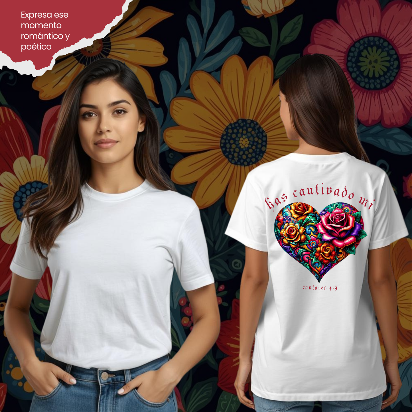 Camiseta Has Cautivado Mi Corazón (estampado detrás, multicolor)