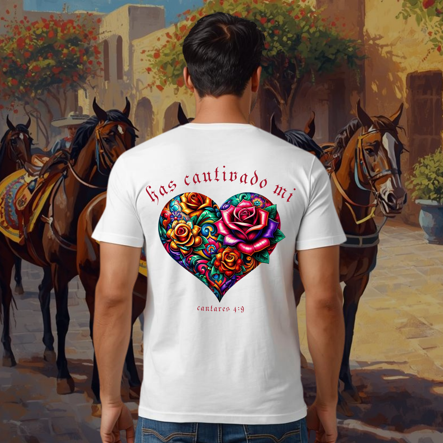 Camiseta Has Cautivado Mi Corazón (estampado detrás, multicolor)
