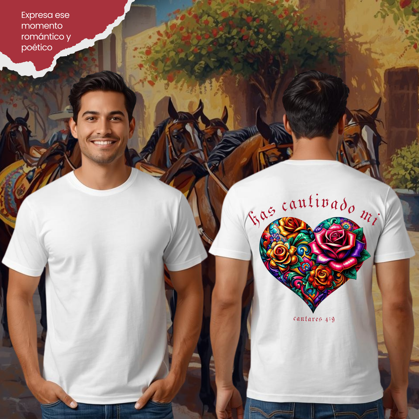 Camiseta Has Cautivado Mi Corazón (estampado detrás, multicolor)