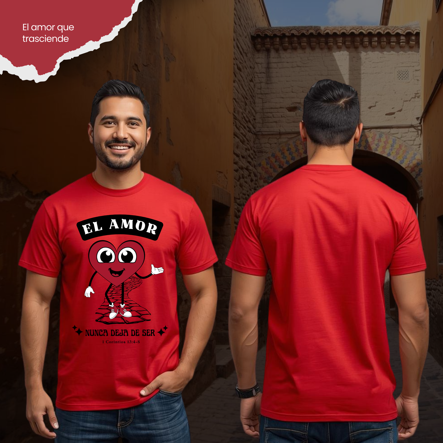 Camiseta El Amor nunca Deja de Ser (estampado delante, sombra negra)