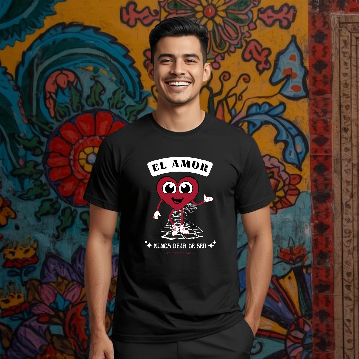 Camiseta El Amor nunca Deja de Ser (estampado delante, sombra blanca)