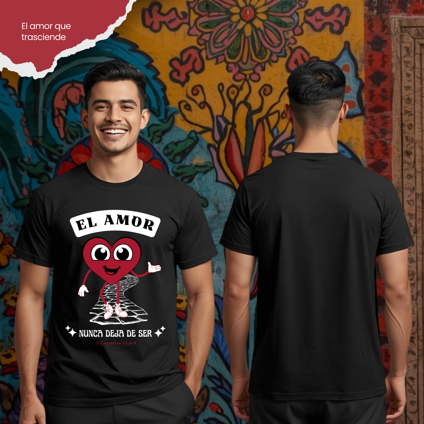 Camiseta El Amor nunca Deja de Ser (estampado delante, sombra blanca)