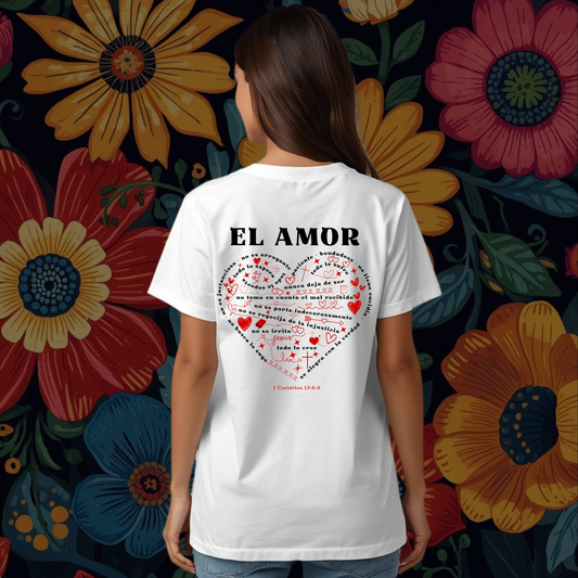 Camiseta El Amor De 1 Corintios 13 (estampado detrás, dúo de color: negro y rojo)