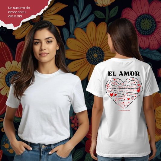 Camiseta El Amor De 1 Corintios 13 (estampado detrás, dúo de color: negro y rojo)