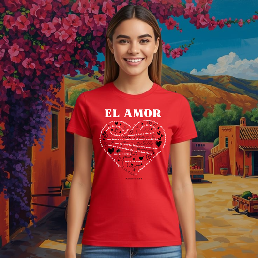 Camiseta El Amor De 1 Corintios 13 (estampado delante, dúo de color: blanco Y negro)